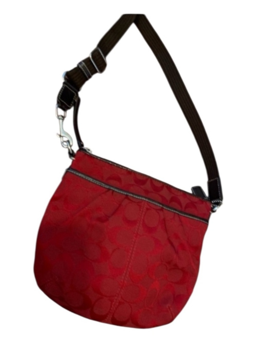 Coach Red Signature Crossbody with Adjustable Brown Strap